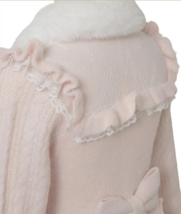 

Japanese Style Detachable Fur Collar and Sleeves Sweet Knitted Dress Fashion Elegant Casual Long Sleeve Dresses for Women