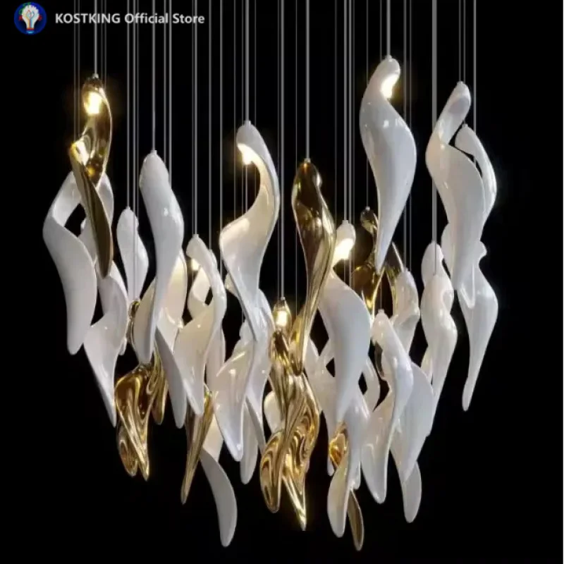 Unique Design Art Twisted Glass Chandelier OEM Custom Golden White Luxury Chandelier Lightings for Home Villa Restaurant