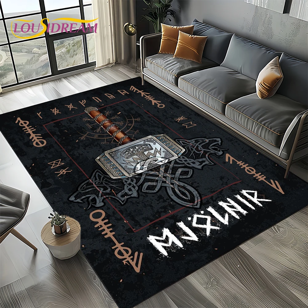 Odin Viking Symbol Valknut Nordic Valhalla Carpet Rug for Living Room Bedroom Home Sofa Decoration,Area Rug Non-slip Floor Mat