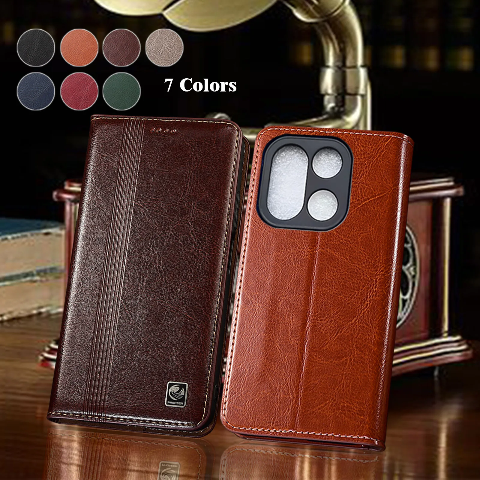 

Genuine Leather Phone Case For Oneplus 10R 10T 11 12 12R 13 13R 13T 15 Pro Vertical Line Pattern Wallet Flip Cover Case Cowhide