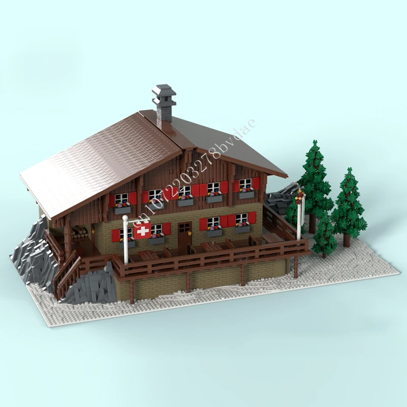 

10035 шт. Ski Lodge MOC креативная модель с видом на улицу, строительные блоки, архитектура, сделай сам, образование, сборная модель, игрушки для детей в возрасте