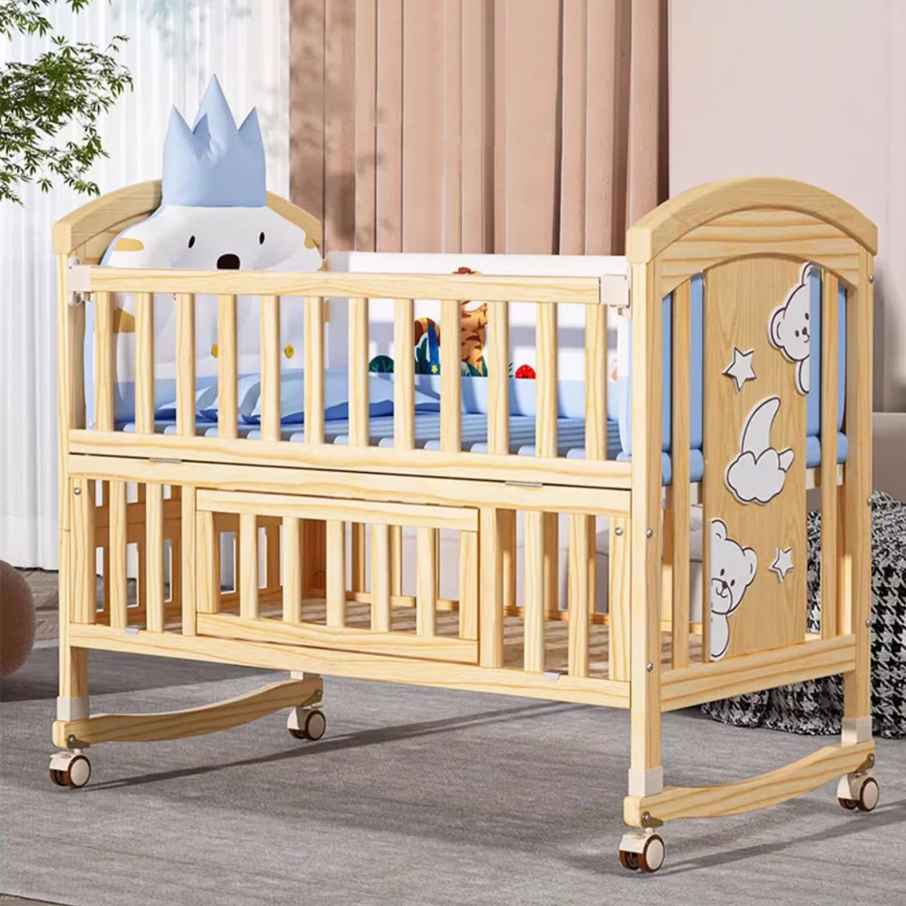 

The Newest Type Solid Pine Wood Baby Cot Bed Multifunctional Cribs for Babies