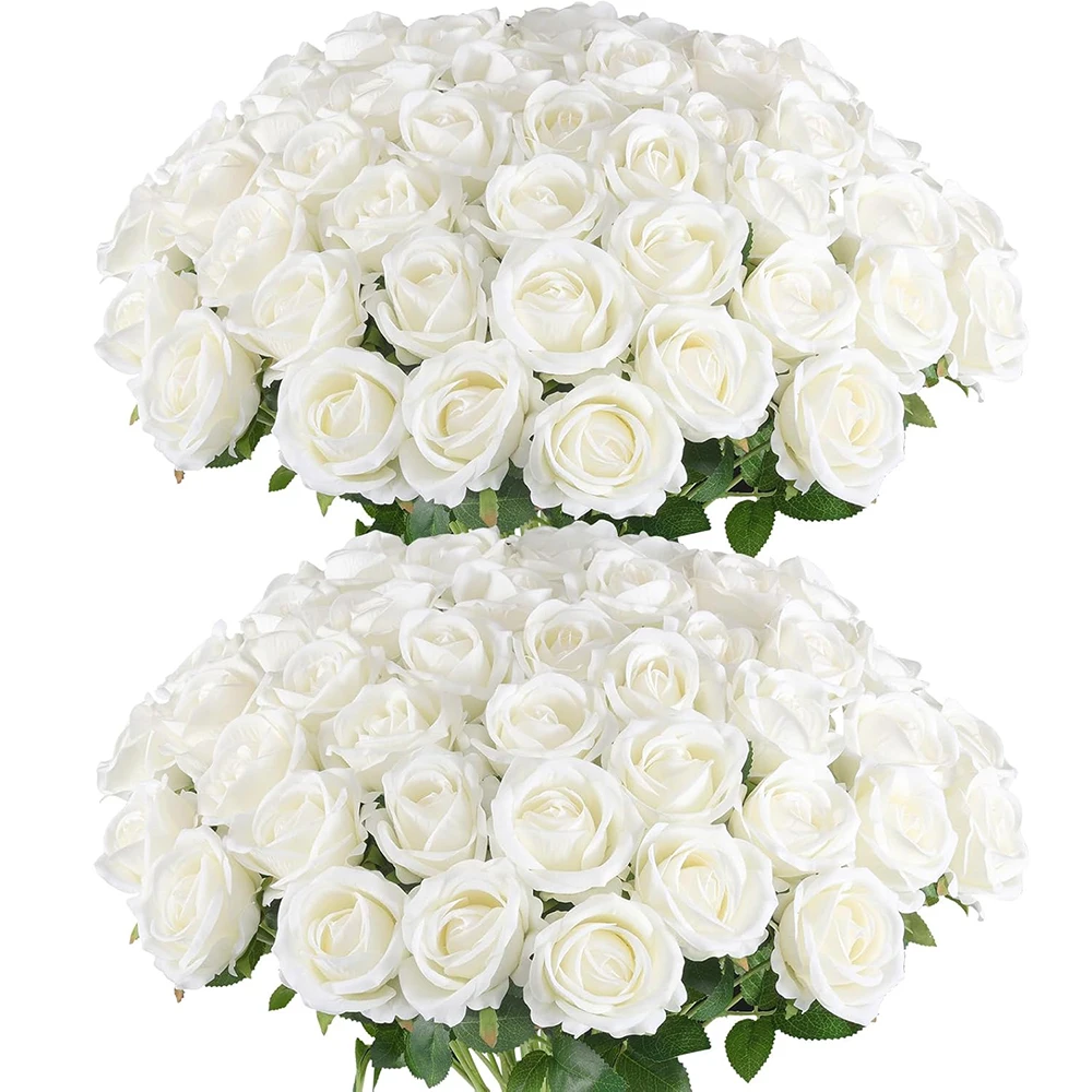 YeeNanee 12pcs Artificial Silk Roses with Stems White Bulk for Wedding Flower Arrangements Table Centerpieces Home Room Decor