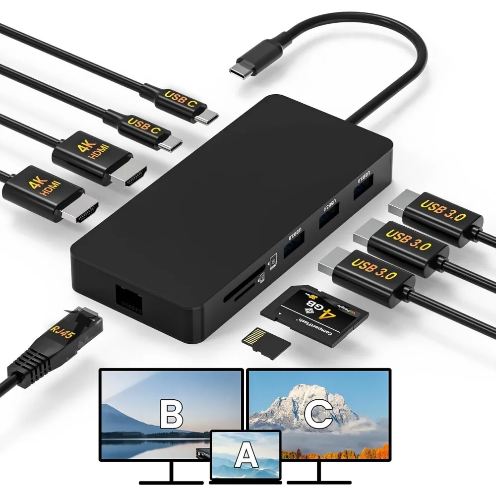 

USB-C Docking Station with Dual 4K HDTV, Gigabit LAN, Fast Charging, and Card Reader for MacOS