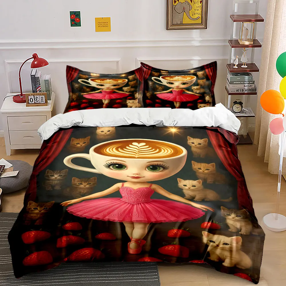 Ballet, Cats, and Strawberry Delight Exquisite three-piece bedding set gift for kids and adults