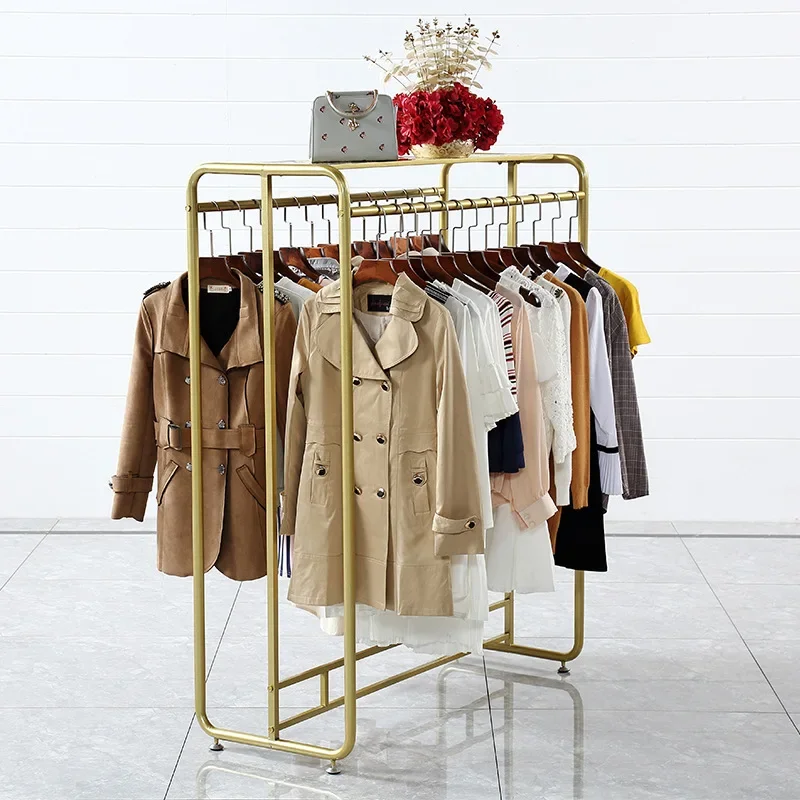 Clothing Store Hangers Hangers, Floor-to-ceiling Middle Island Racks, Side Hangs Double Rows Of Shelves, Clothing Display Racks