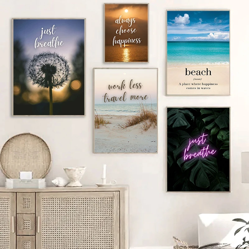 Nordic Sea Beach Landscape Poster Text Art and Quotes Wall Art Canvas Painting Living Room Prints Wall Decor Pictures Cuadro