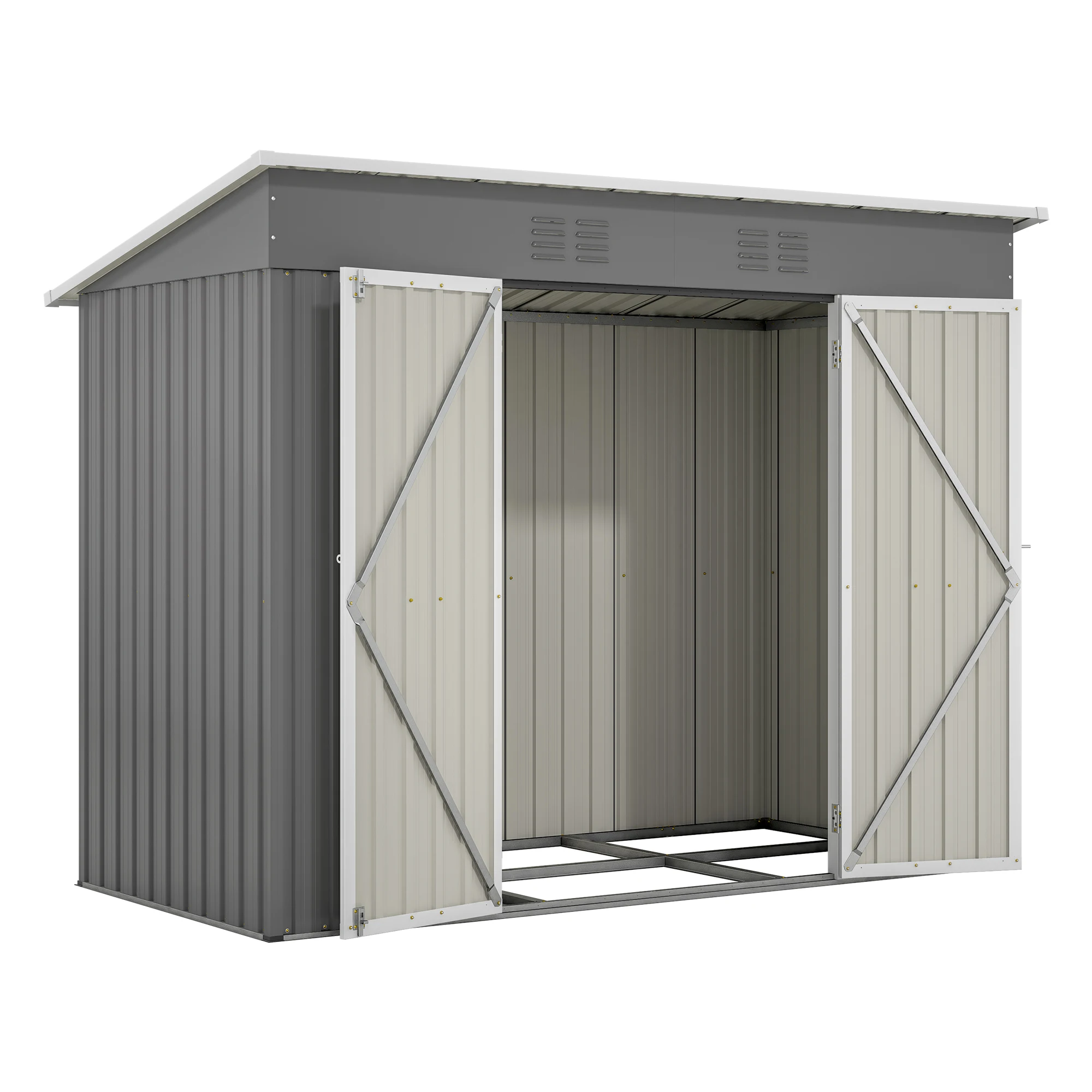 8×4FT Metall-Gartenschuppen, Wetterfestes Metall-Gerätehaus mit Metallfundament ohne Boden für Außenterrassen