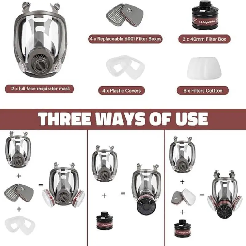 전면형 호흡기 - 산업용 가스, 화학, 연마, 용접, 분사 작업용 40mm 가스 필터 캐니스터가 있는 가스 마스크