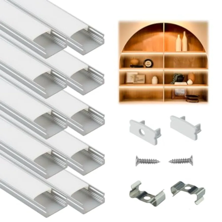 

6.6FT/2M LED Channel Aluminum U Shape Silver LED Strip Diffuser Channel with Milky White Cover Easy Installation U1SW WW 2M