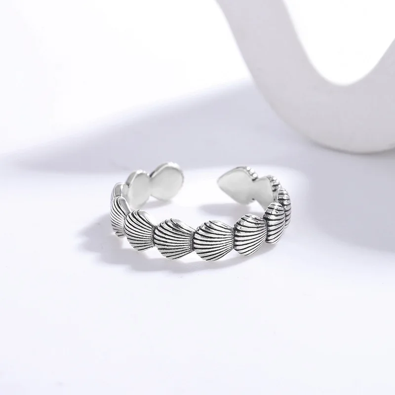 Women's Creative Shell 925 Sterling Silver Opening Ring, Retro