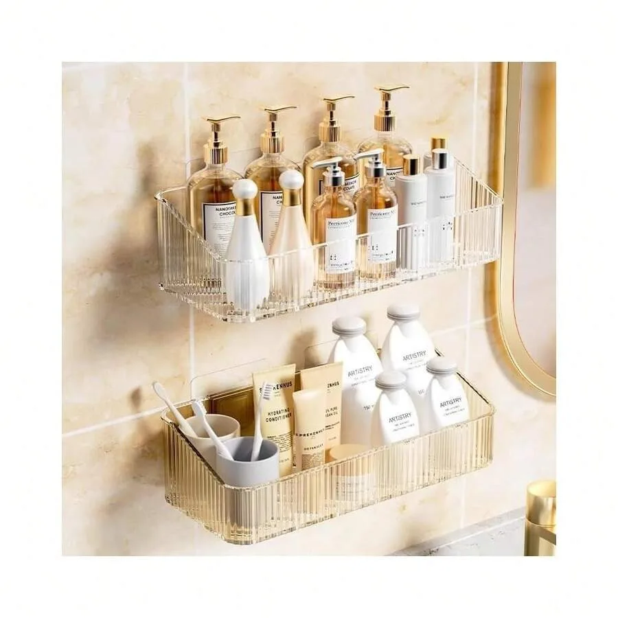 

2 Pcs Wall Mounted Shower Caddy, Adhesive Bathroom Caddy Shel F Organizer Makeup Organizer Storage Bins For Bathroom Kitchen
