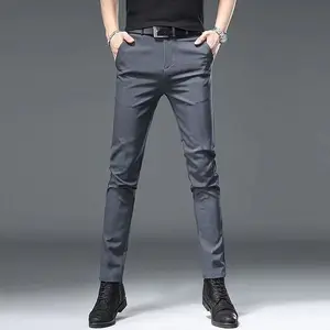 2024 Men's Spring Summer New High Waist Pencil Pants Male Ice Silk Thin Slim Trousers Men Business Casual Suit Pants K444