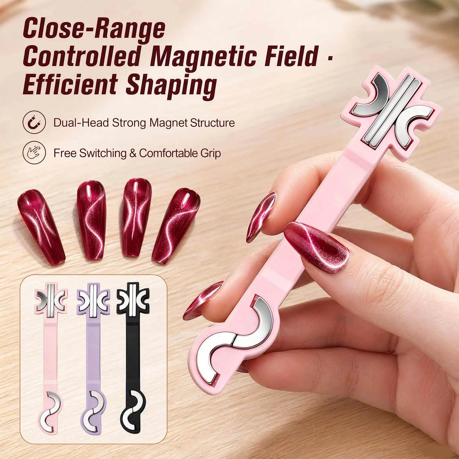 Weihnachts-S-Band-Kreuz-Katzenaugen-Magnet, doppelseitiges, starkes Nagelkunst-Werkzeug für Katzenaugen-Gel-Lack, Maniküre, DIY, Salon, professionell – Detail 2