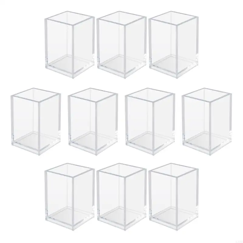  10Pcs Stackable Clear Acrylic Pen Cup Desktop Pen Organiser Container Cosmetic Storage Box For Home Office Supplies