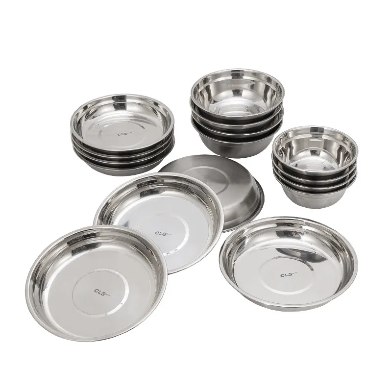 NOBANA Outdoor 304 Stainless Steel Plate 16PCS 20PCS Set Camping Tableware Self-driving Tour BBQ Household Soup Basin Dish Set