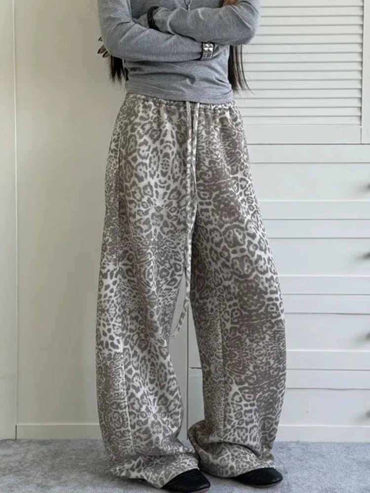 Zoki Y2K الأمريكية ليوبارد بانت المرأة الهيب هوب عالية الخصر الشارع الشهير الرجعية بنطلون Harajuku خريف شتاء عادية Bf الدانتيل يصل السراويل #1