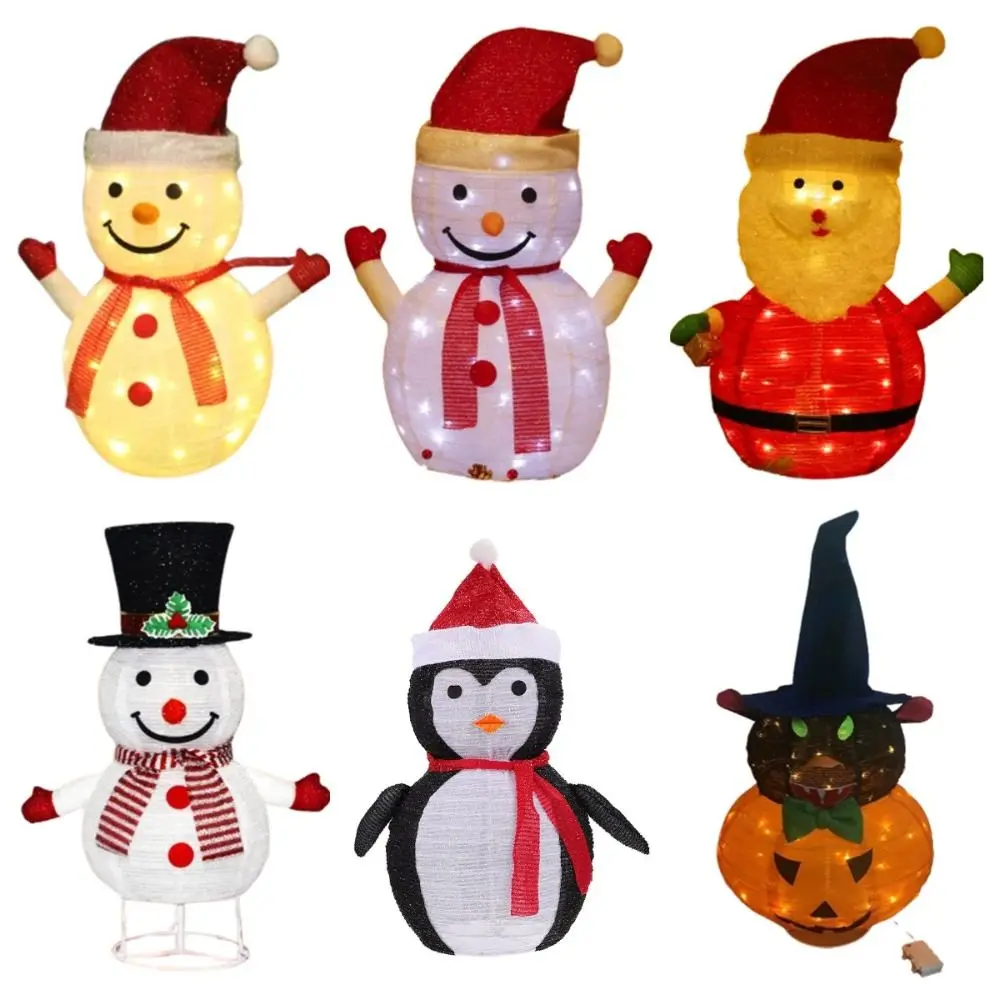 Waterproof Collapsible Snowman Lights Cartoon Metal Frame Penguin Santa Lights Standing Cute Xmas Ornament for Indoor/Outdoor