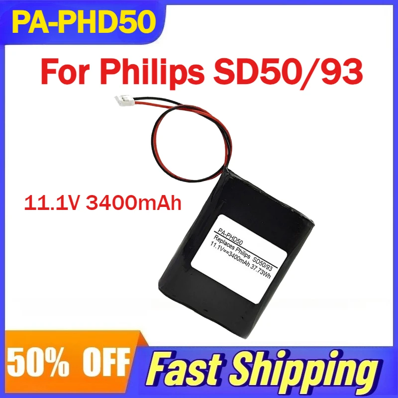 

11.1V 3400mAh PA-PHD50 Rechargeable Li-Ion Battery for Philips SD50/93 Outdoor Speaker Batteries