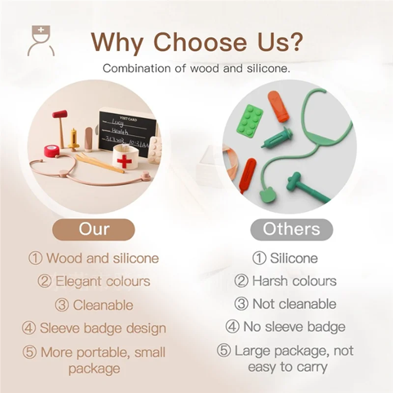 AS96-Kids  Pretend Role Play Kit Girls Educational Games  As Shown Wood Kids Stethoscope