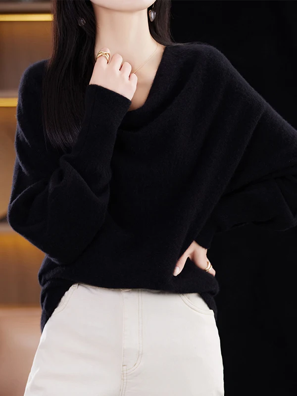 

Autumn Winter Loose Batwing Sve Sweater Women's Faionable Oversize Knitwear Ele Ne Swinging Top New Arrival