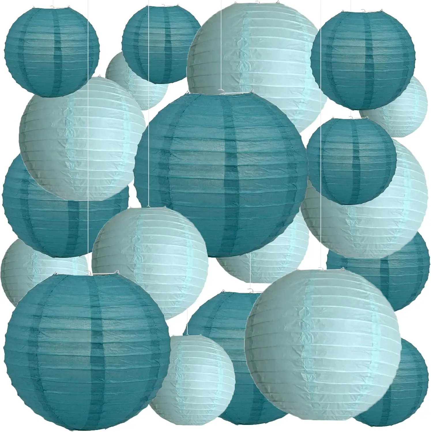 20Pcs Paper Lanterns Decorative, Teal Round Hanging Lanterns for Wedding Decorations for Rustic Party Bridal Shower Birthday