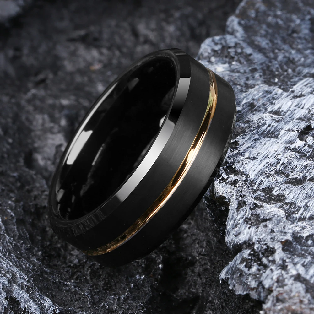 2025 Fashion 8mm Men's Black T - Initial Ring Custom recension och pris