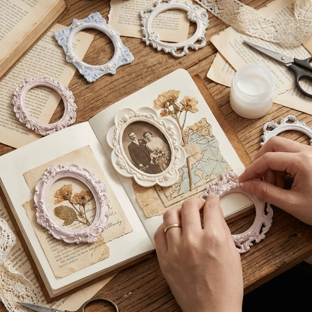 A Set Relief Texture Retro Picture Frame Stickers Vintage Creative Frame Collage Cards Multi-functional Portable