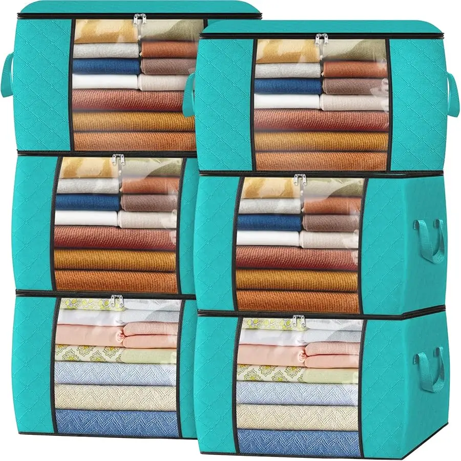 

90L Clothes Storage, Foldable Thick Fabric Blanket Storage Bags, Containers for Organizing Bedroom, Closet, Clothing, Comforter,