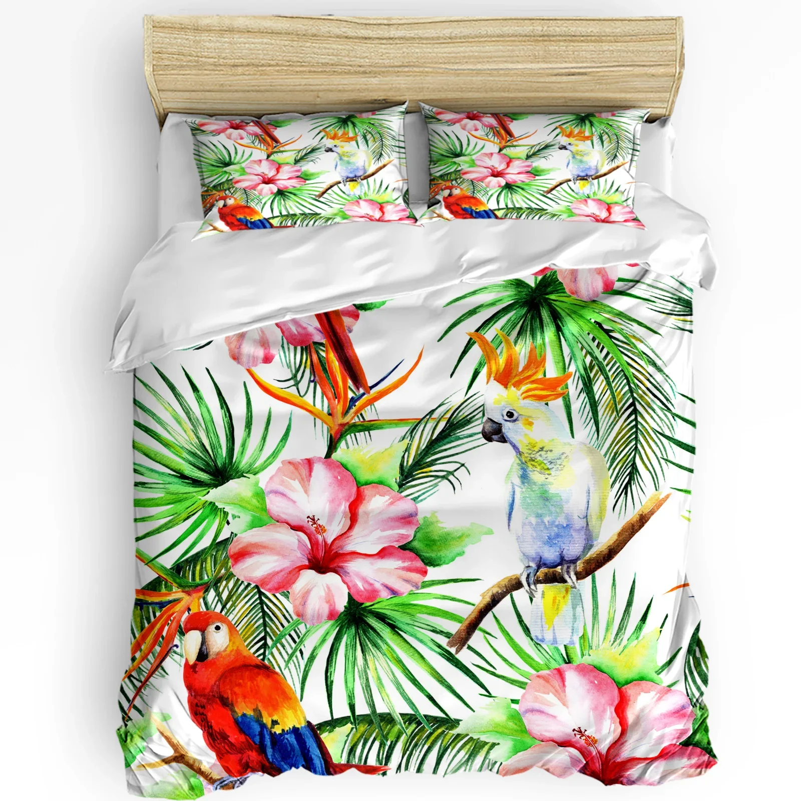 

Colorful Parrot Tropical Plants 3pcs Bedding Set For Bedroom Double Bed Home Textile Duvet Cover Quilt Cover Pillowcase