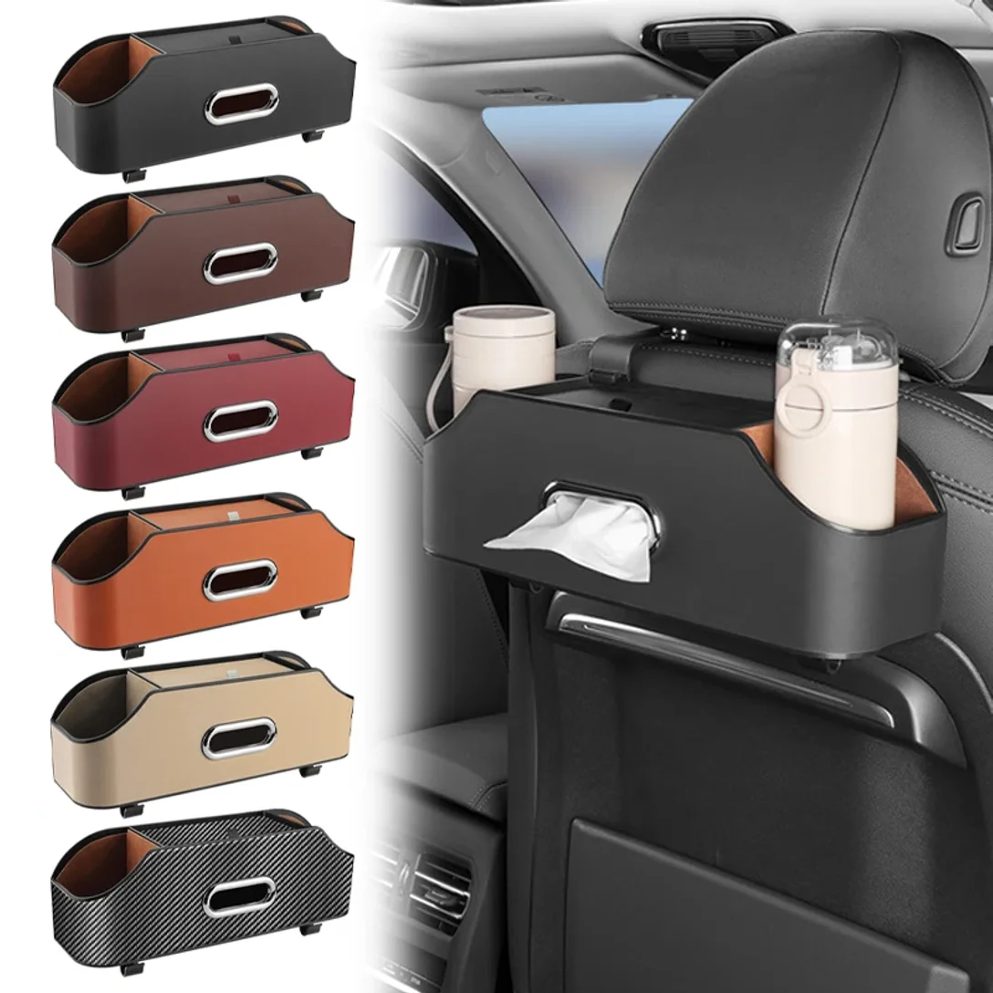 

Car Multifunctional Leather Tissue Storage Box Under Seat Auto Back Seat Paper Bag Place Water Cup Holder Hanging Hook Organizer
