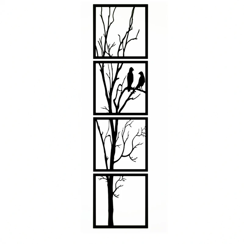 HELLOYOUNG Metal Tree Decor, Metal Wall Art, Tree and Birds Metal Decor, Set of 4 New Living Room/Home Decoration