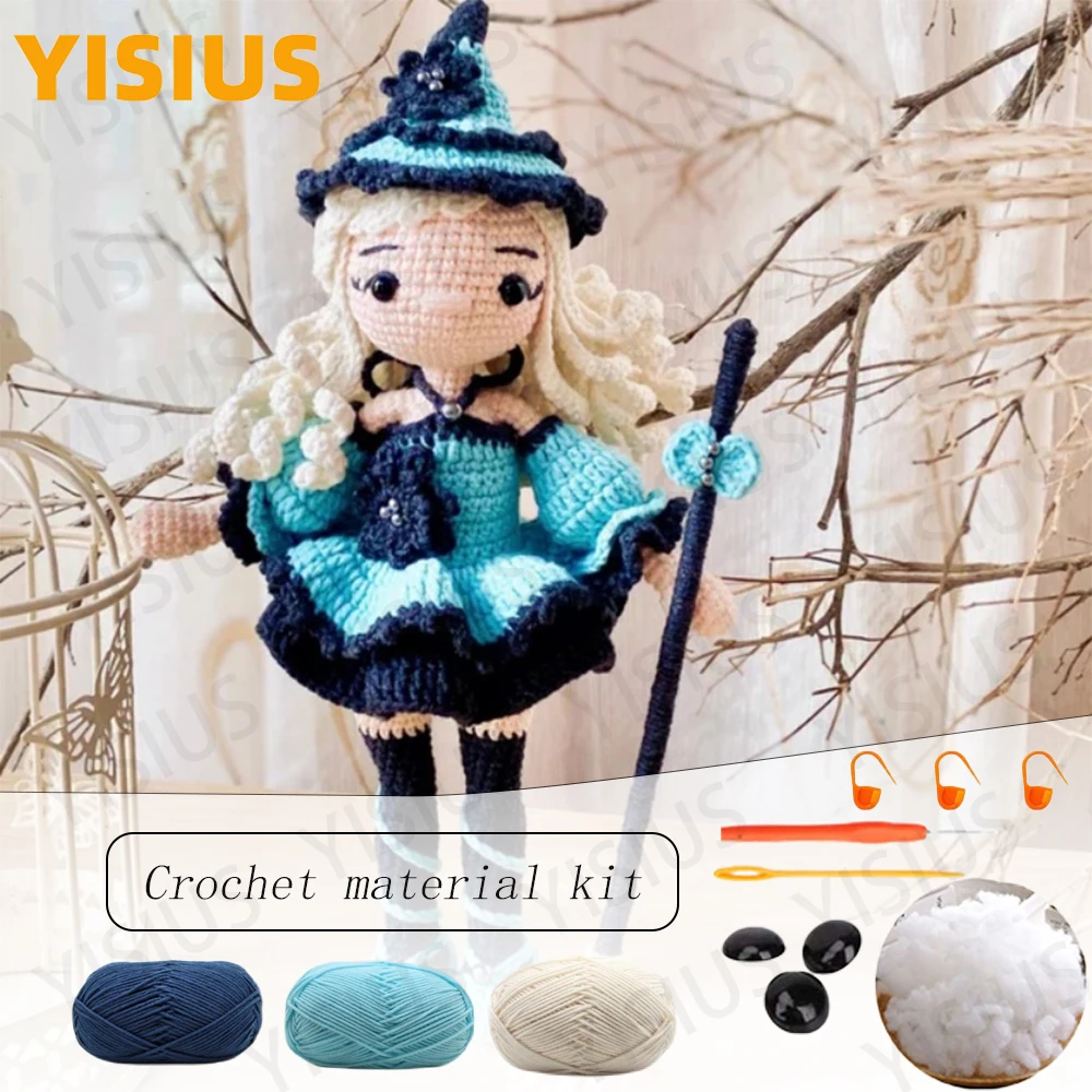 

Halloween Amigurumi Witch Girl Doll Handmade Knitting craft DIY Hook Yarn Material Set Yarn Accessories With Pattern English