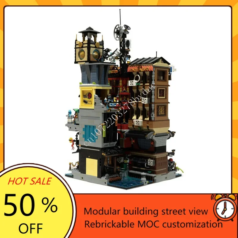 Tour Moongate modulaire MOC, 3805 pièces, vue sur la rue créative, Puzzle personnalisé, Architecture, bricolage, assemblage éducatif, jouet d'anniversaire, cadeau