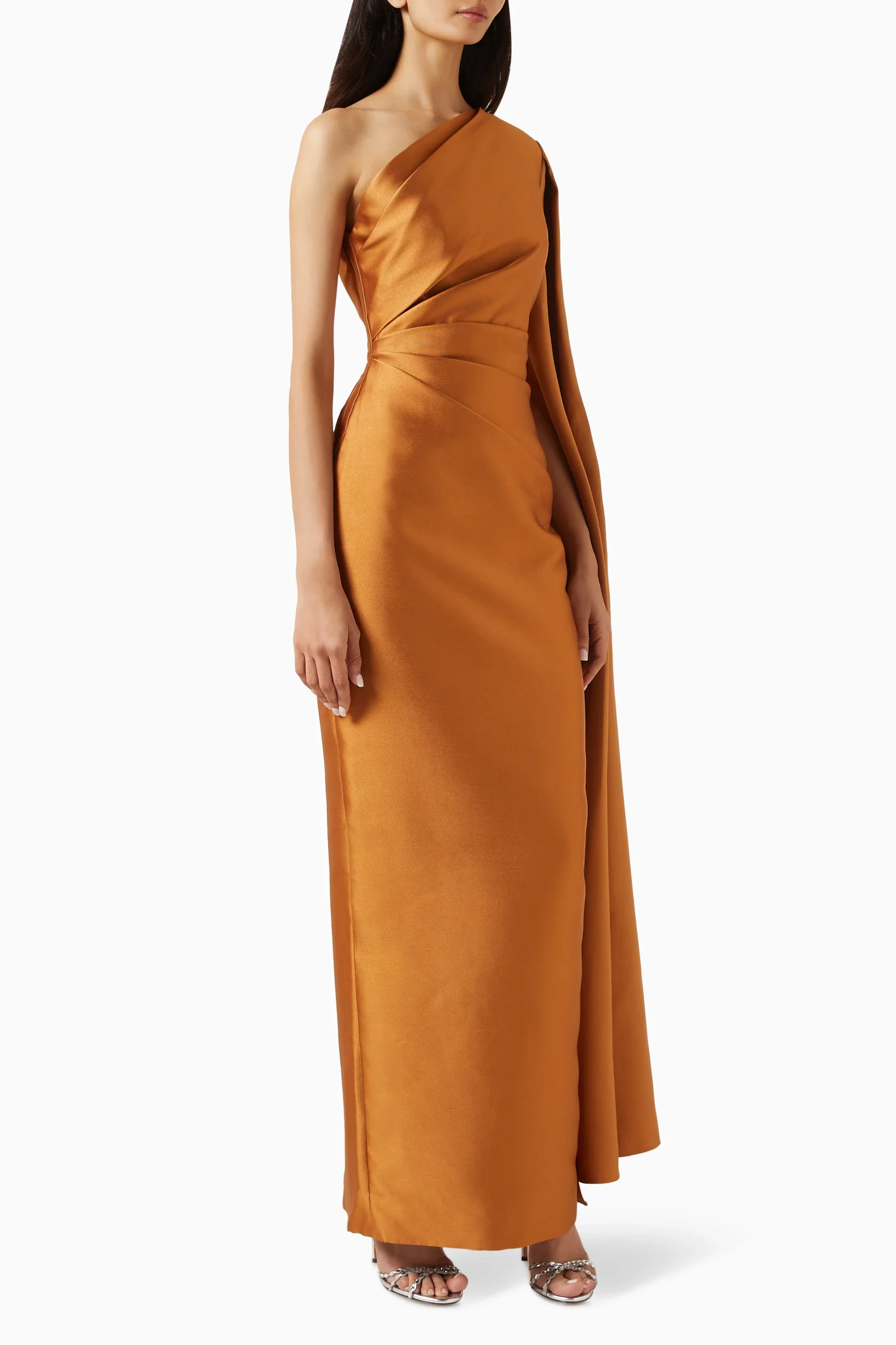 High Quality Customized One Shoulder Ankle Length Orange Pleat Vestido De Festa De Casamento فساتين السهرة Robe De Soirée Abiti