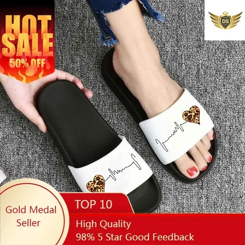 Summer slippers women Cute leopard love slippers home Indoor slides Non-slip PVC ladies sandalias Beach Slides Flip Flops