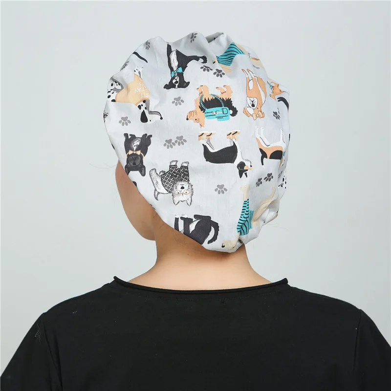 Clearance Bouffant scrub cap Women Scrub hat for Long Hair Adjustable Reuseable Cotton Hats Cartoon Flower Printed