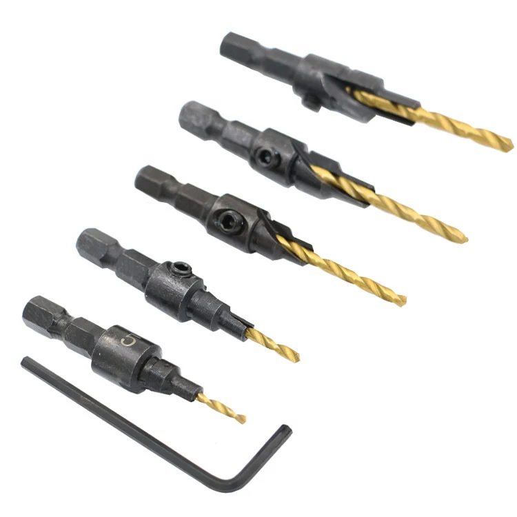 4/5 pz 5 ~ 12 trapano svasatore per la lavorazione del legno Set di punte per trapano fori pilota di perforazione per vite dimensioni #5 #6 #8 #10 #12 con una chiave strumenti