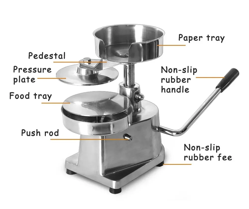 Mesin pembuat Burger Manual, mesin pembuat Burger Manual, pembentuk daging bulat, baja tahan karat, pembentuk Burger, 100 mm-150 mm