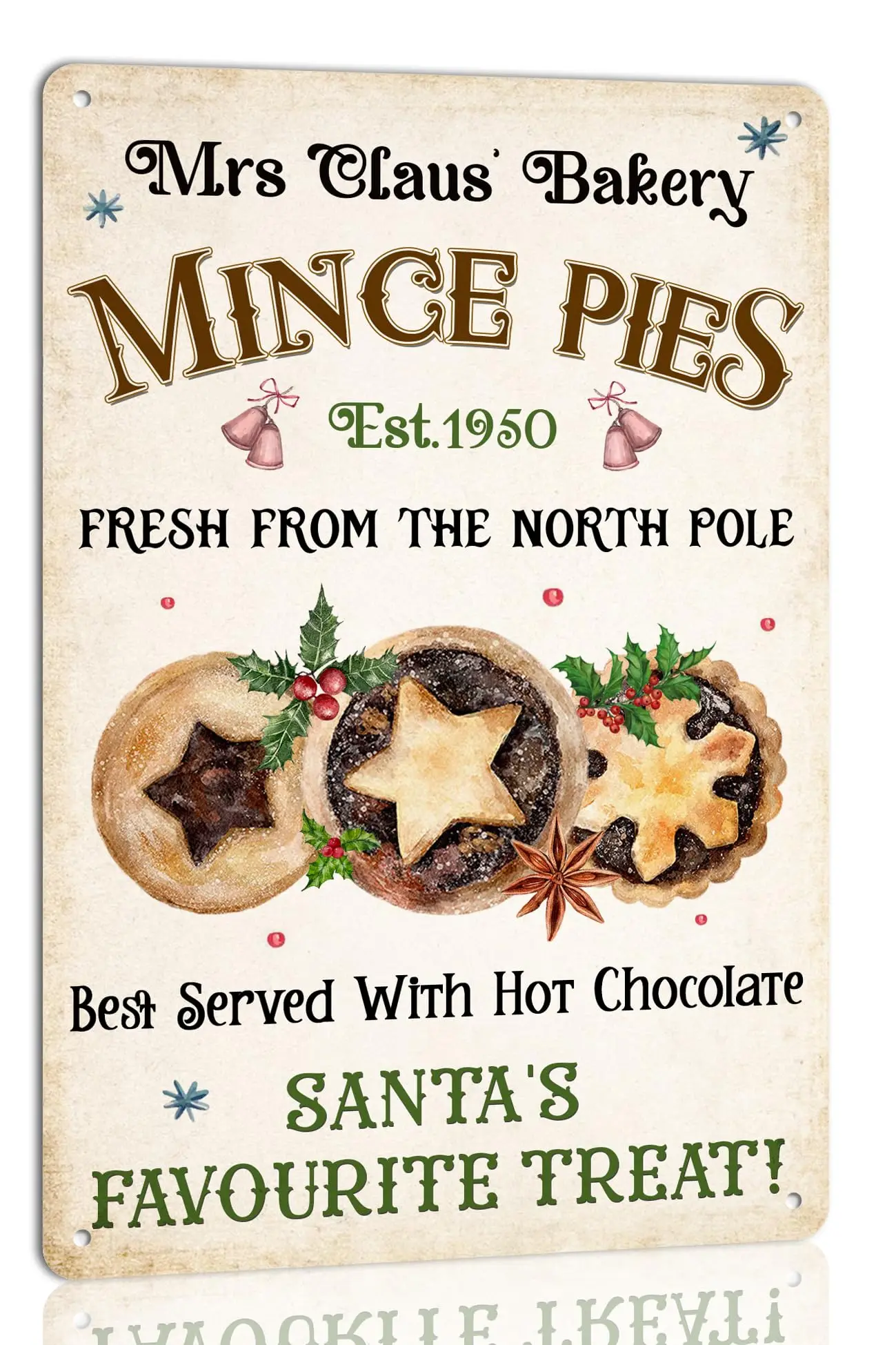 Mrs Claus Bakery Mince Pie Christmas Metal Tin Sign Christmas Decor Wall Art for Home Cafe Kitchen Farmhouse Winter Retro Wall D