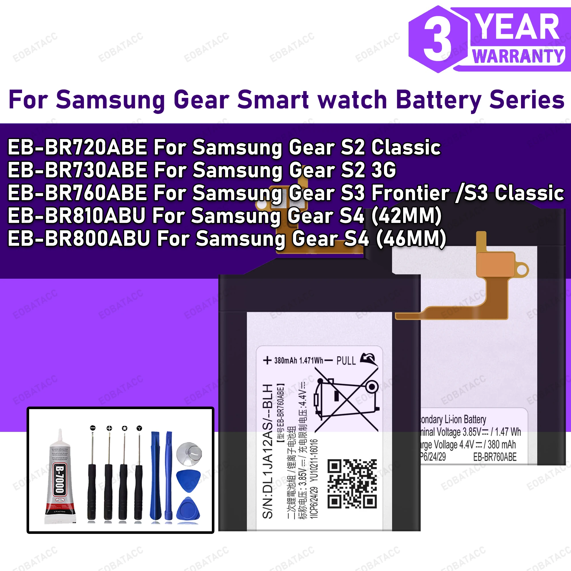 

100% New Zero Cycle Smart Watch BATTERY For SAMSUNG GEAR S2 Classic /Gear S3 Frontier / Gear S4 42MM/Gear S4 46MM Batteria+Tools