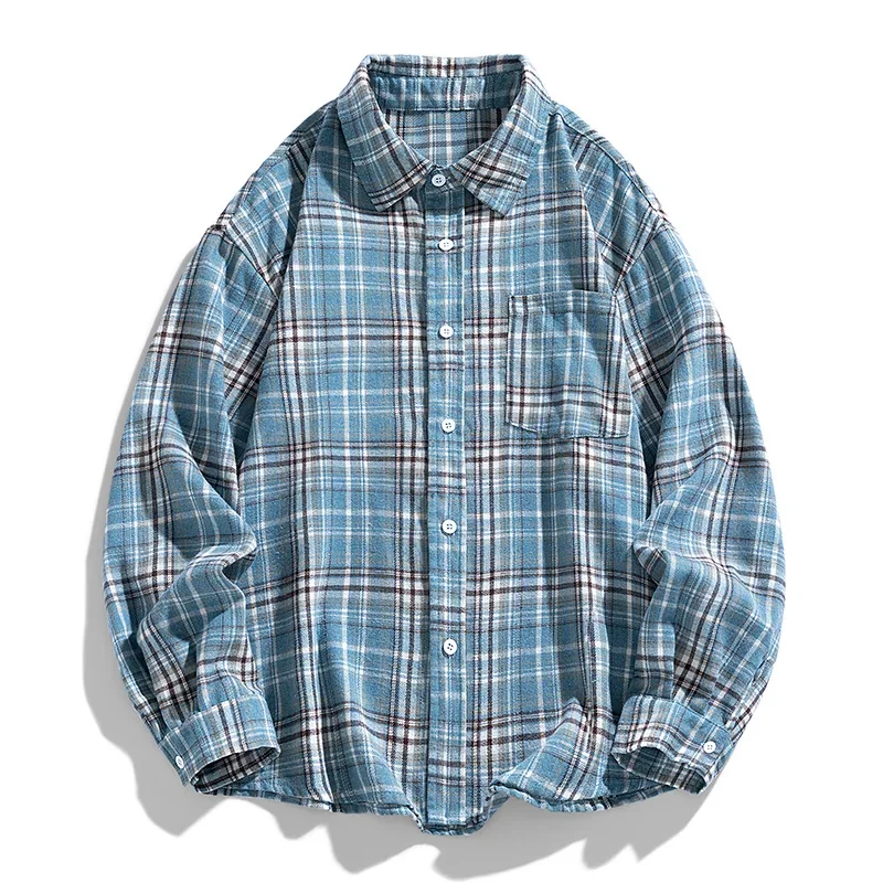 LIBIELIY   Men Shirts Tartan Shirt Long Sleeve Collared Button Up Oversized Plaid Shirt Jacket Spring Summer Outfit Mens