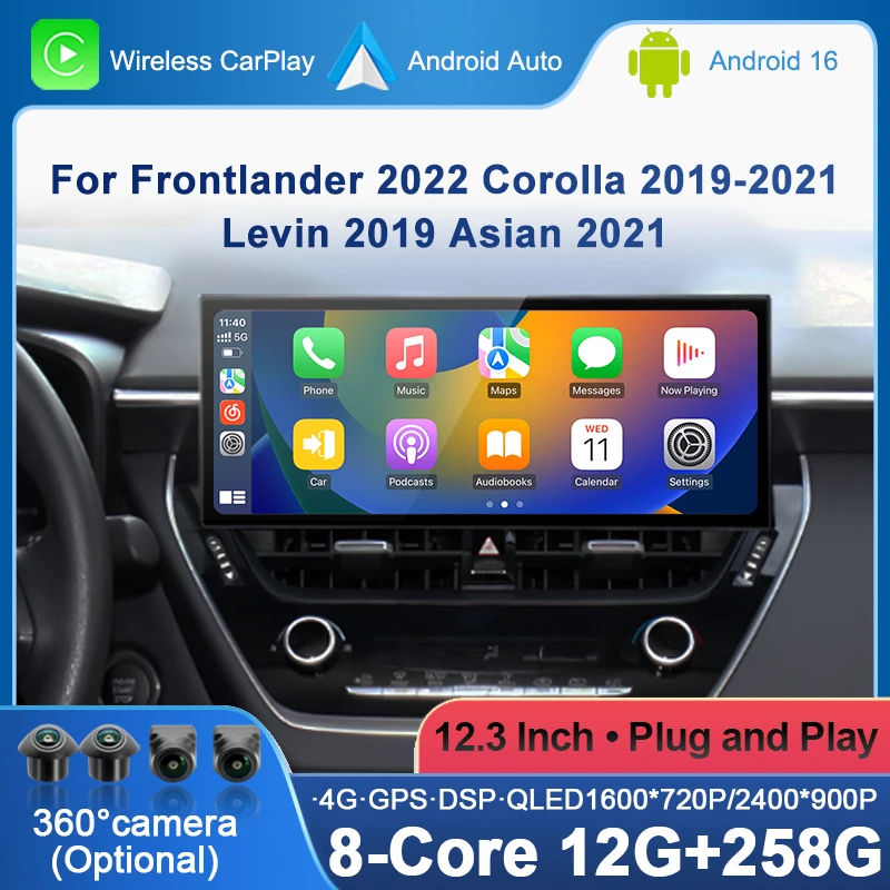 Android 16 Car Radio Multimedia For Frontlander 2022 Corolla 2019-2021 Levin 2019 Asian 2021 Stereo Carplay 4G BT GPS Navigation