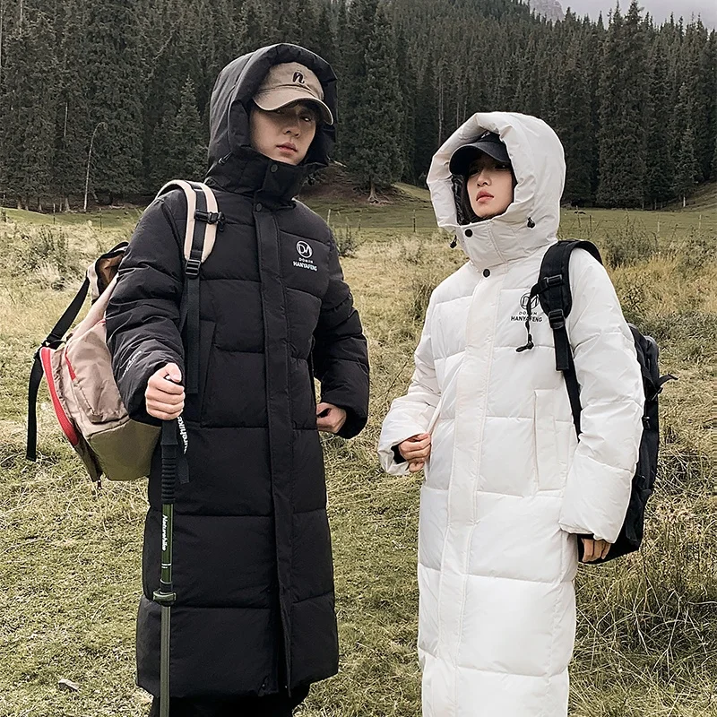 

-30 ° Зимний мужской пуховик, длинная утолщенная теплая парка-пуховик длиной до колена, белое деловое повседневное пальто с капюшоном на утином пуху