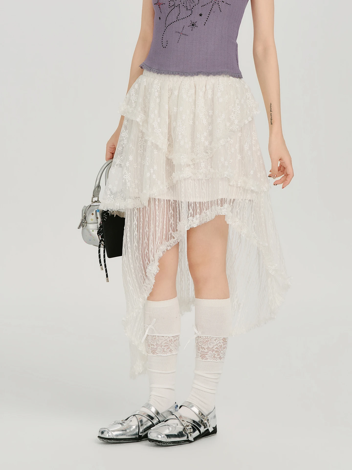 

Юбка Girlyhalo с кружевом и асимметричным подолом, свободного кроя, со средней талией, из весенней коллекции, женская модная юбка из других материалов, не требующая глажки