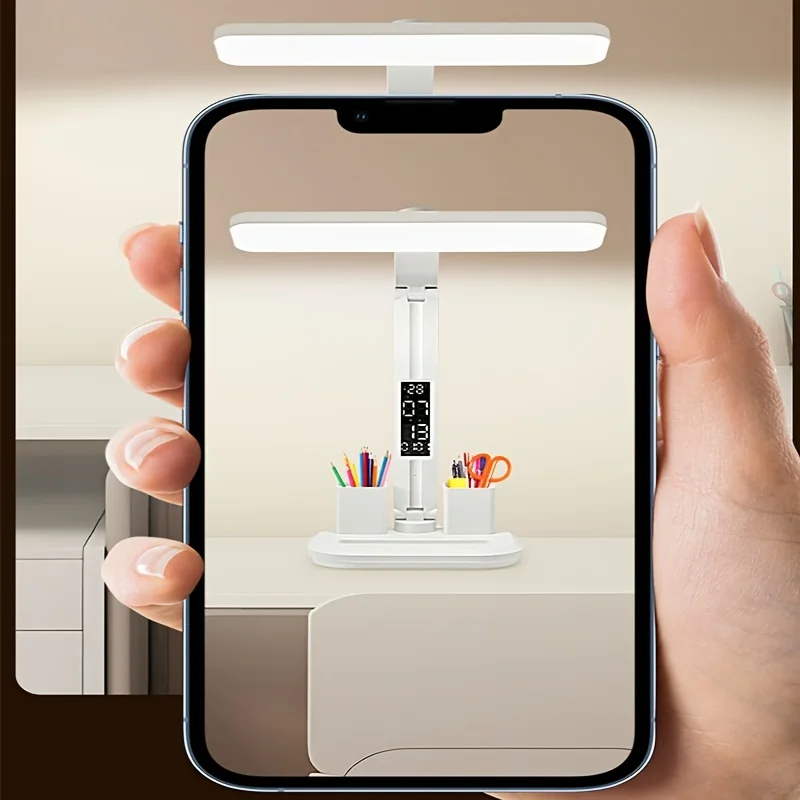 SMGXHE LED Desk Lamp, Large Area Lighting, Touch Control, 3 Color Modes, USB Powered, Foldable with Display And Pen Holder,