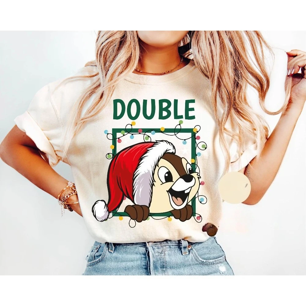 Disney Couples Chip N Dale Double Trouble Christmas Light T-Shirt Mickey Very Merry Xmas Party Shirt Disneyland Holiday Gift