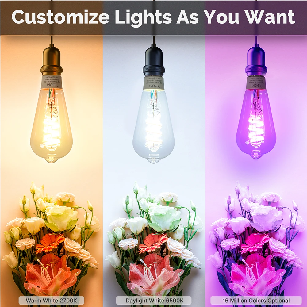 Tuya WiFiสมาร์ทST64 EdisonหลอดไฟLED 16 ล้านสีRGBเปลี่ยนหลอดไฟสมาร์ท 2700K-6500Kทํางานร่วมกับAlexa/Google Home