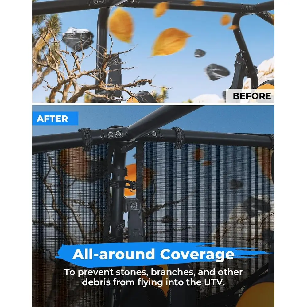 ポラリス RZR XP4 1000/ターボ 2014-2023 メッシュロールケージサイドウィンドウネット、サンシールド＆換気（4ドアモデル用）