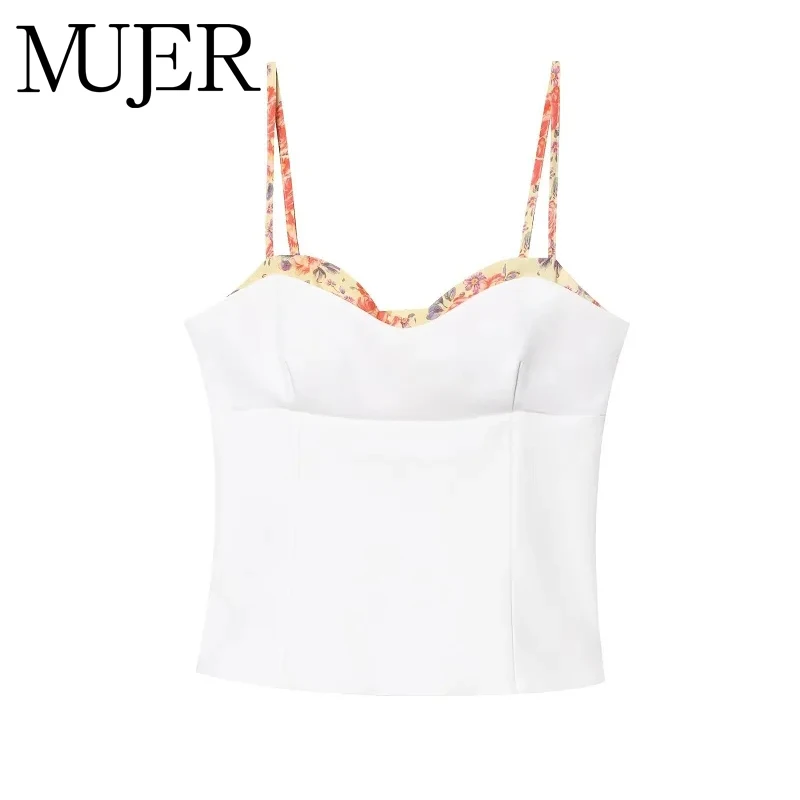 

MUJER White Crop Top Women Print Backless Corset Top Female Summer Camisole Sleeveless Tops Woman Beach Bustier Tops for Women